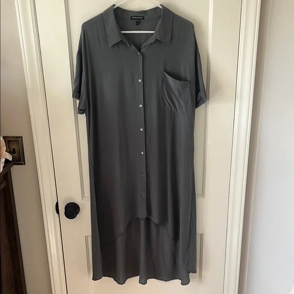 EILEEN FISHER silk Gray Button-Down tunic shirt high low Large lagenlook artsy - Picture 1 of 9